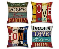Dekorative Kissenbezüge Vintage Words Home Throw Kissenbezug Square Family Print Set von 4 Couch Sofa Stuhl Schlafzimmer Auto Soft Fashion 18 x 18 inch 45 cm Leinen Baumwolle Bezug Sternbild Picture2