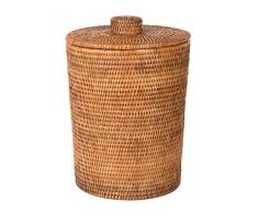 Kouboo La Jolla Rattan Kunststoffeinsatz & Deckel, groß, honigbraun für Schlafzimmer, Wohnzimmer und Badezimmer, Korb für trockene und organische Abfälle