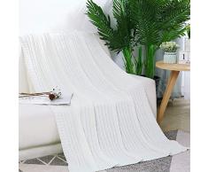 VanRolldex Überwurfdecke aus Baumwolle, Zopfmuster, weich, warm, für Couch Sofa, Bett, Stuhl, Dekoration, 137,1 x 177,8 cm cremefarben