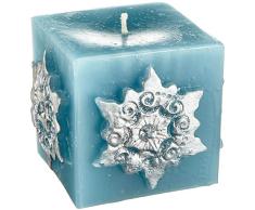 Magic Candle World Candles Blaue quadratische Stumpenkerze. Handbemalte Sterne mit Kristallen verziert. Winterkerze, Advent, Adventskranz, Weihnachts Deko.