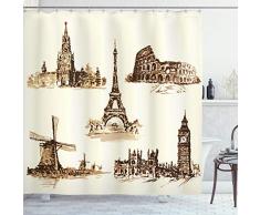 Grau Decor Vorhang für die Dusche von ambesonne, Wetter Stormy Gloomy Air Wolken Lampen Scary Horror Film inspiriert Foto, Stoff Badezimmer Decor Set mit Haken, grau und weiß, Textil, Multi 11, 69W x 75L