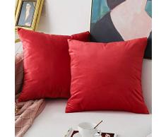 NATUS WEAVER Samt weich Soild Dekorative quadratische Überwurf-Kissenbezüge Set Kissenbezug für Sofa Schlafzimmer Auto 2 pieces,22 x 22 rot