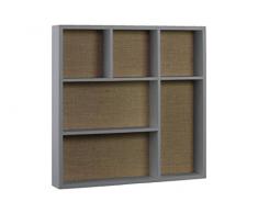 Urban Trends Holz quadratisch Wandregal mit Jute Rückseite und 6 Slots beschichtet matt Finish grau, grau