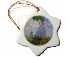 3dRose ORN 49371 _ 1 Frau mit einem Sonnenschirm Monet Schneeflocke Porzellan Ornament, 3 Zoll