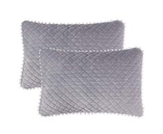 LIFEREVO 2 Stück Diamond Quilted Kristall Velvet Mink Kopfkissen Zeitgemäß Fransen Reißverschluss King Grau