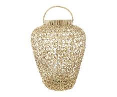 Creative Co-op 26 H Handwoven Water Hyacinth & Rattan Lantern with Handle & Glass Insert Laterne, beige