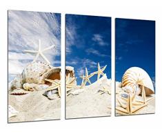 Wandbild - Maritime Landschaft, Strand, Conchen, Sterne im Sand, 97 x 62 cm, Holzdruck - XXL Format - Kunstdruck, ref.26936