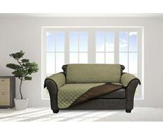Quick Fit Jameson Jeremy Sherpa Loveseat Bezug aus Mikrofaser, wendbar, wasserabweisend, Taupe, Salbeischokolade, Cover