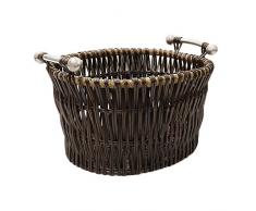 JVL Holzkorb, vertikal, geflochten, oval, mit Metallgriffen, Braun/mittelgroß