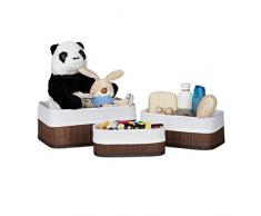 Relaxdays Aufbewahrungskorb 3er Set, Stoffbezug, Bambus, rechteckig, Bad, Accessoires, Spielzeug, Allzweckkorb, braun