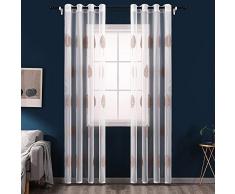 Miulee 2 Panels Blätter bestickt durchscheinend Fenster Gardinen Schöne Eleganz Ösen Fenster Voile Panels/Drape/Treatment für Schlafzimmer Wohnzimmer, Polyester-Mischgewebe, Big Leaves Brown, 54W x 84L