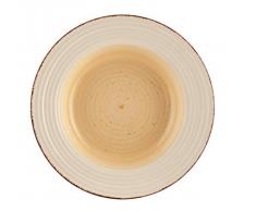 Home Tierra Suppenteller aus Steingut, handbemalt, elfenbeinfarben/Braun, 22.5 cm