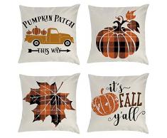 HisweetH Kissenbezüge, Kürbis-LKW Blätter, für Thanksgiving Dekor, Bauernhof, Schlafzimmer, Sofa, Stuhl, Auto, Dekoration, Überwurf, Kissenbezug, 45,7 x 45,7 cm, 4er-Set