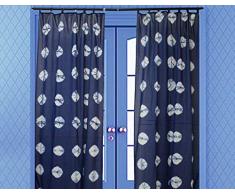 Tradestar Indischer Shibori-Vorhang Vorhang Gardine 96 lang Indigo Vorhang für Schlafzimmer Baumwolle Voile Vorhang Deko Tür Vorhang Tie Dye Vorhang für Wohnzimmer 44 x 63 Inches Muster 1