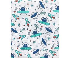 Maximoose 4-teiliges Bettlaken-Set aus Baumwollflanell für Doppelbett UFOs Aliens Flying Untercers Rockets Space Travel Stars Blau Türkis Rot auf Weiß