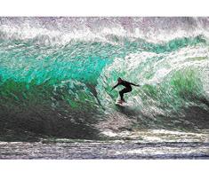Castle & Rye Paint Strikes Surfer auf massiver Welle Art Foto Qualität Poster Druck für Wohnzimmer oder Schlafzimmer Wand Modern 24x36 Multi