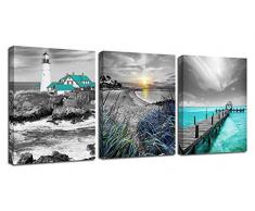 Ardemy Leinwandbild, Kunstdruck, modern, gerahmt, für Schlafzimmer, Bad, Küche, Wohnzimmer, Büro, 30,5 x 40,6 x 7,6 cm Modern 12x16x3 Panels Blue Seascape