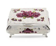 Aveson Schmuckschatulle, Vintage-Stil, rechteckig, Metalllegierung, Aufbewahrungsbox für Ringe, Schmuckkästchen für Frauen und Mädchen, Weihnachts- oder Geburtstagsgeschenk, Silber und Violett, M