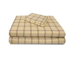 SUN WASHED Sonnenwaschbar, 100% Baumwolle, 170 g/m², Flanell, superweich, warm und flauschig, 4-teiliges Bettwäsche, bis zu 40,6 cm Tiefe Tasche. Full Elfenbeinfarben/Blau