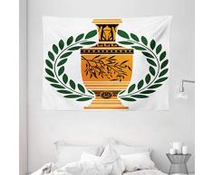 Toga Party Stickset von ambesonne, Old Antik Griechische Vase mit Olivenzweig Motiv und Lorbeerkranz zum Aufhängen, für Schlafzimmer Wohnzimmer Wohnheim, Hunter Grün Orange Schwarz, Textil, Multi 1, 80 W By 60 L