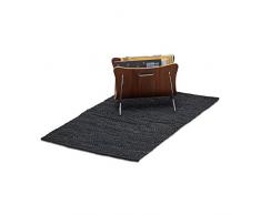 Native Home Läufer Leder, Teppichläufer 60x90 cm, Teppich handgefertigt, Dielenläufer Echtleder, Flurteppich, schwarz