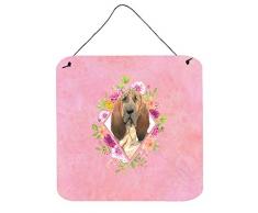 Carolines Treasures Türaufhänger, Motiv: Bluthund, rosa Blumen, Mehrfarbig