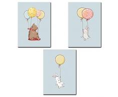 Ponosir Wanddekoration für Kinderzimmer, A4, 21 x 30 cm, bezauberndes Babyzimmer, Heimdekoration, Set von 3 ungerahmten Leinwanddrucken, Geschenken, Basteln Set-09