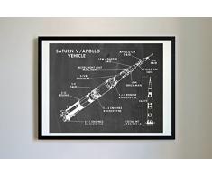 DolanPaperCo 136 Retro NASA Saturn V/Apollo Kunstdruck, da Vinci Sketch, ungerahmt, Mehrere Größe/Farbe Optionen Retro 8x10 Blackboard