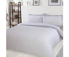 Sleepdown Bedding Single-Grey Chambray Stripe Bettwäsche-Set, Einzelbett, grau, Wendebettwäsche und Kissenbezüge, Baumwollmischung