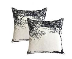 naturalshow Forest Pflanzen Baum Überwurf Kissen Sham Pullunder Baumwolle Leinen Kissenbezüge quadratisch pillowslip Sham für Hochzeit Festival Weihnachten Decor Dekorative, 100% Baumwollwäsche, schwarz, 18*18 IN
