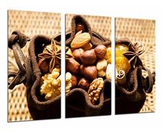 Wandbild - Küche, Shop, Ledertasche mit Nüssen, Nüssen, 97 x 62 cm, Holzdruck - XXL Format - Kunstdruck, ref.26959