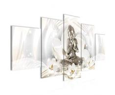 Bilder Buddha Feng Shui Wandbild 200 x 100 cm Vlies - Leinwand Bild XXL Format Wandbilder Wohnzimmer Wohnung Deko Kunstdrucke Gelb 5 Teilig - MADE IN GERMANY - Fertig zum Aufhängen 016451b