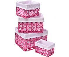 EVIDECO 8419150 Papierkorb, Aufbewahrungskorb, 4 Stück, 21,8 cm L x 18,8 cm B x 15,2 cm H, Pink/Weiß