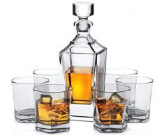 Miko Whiskey Dekanter mit 6 Gläsern aus reinem bleifreiem Kristallglas, 7-teilig Dornoch Dornoch