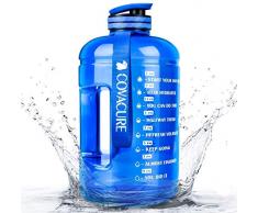Covacure Wasserflasche mit Zeitmarkierung, wiederverwendbar, 360 ° auslaufsicher, BPA-frei, für Fitnessstudio, Fitness, Camping, Wandern, blau, 1gallon