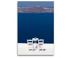 Premium Textil-Leinwand 80 x 120 cm Hoch-Format Berühmte Stühle in Firostefani | Wandbild, HD-Bild auf Keilrahmen, Fertigbild auf hochwertigem Vlies, Leinwanddruck von Thomas Klinder