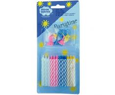Decor Service Geburtstagskerzen und Halter, Kerzenwachs, Bunt, 6 x 1 cm