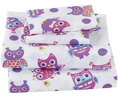 Fancy Collection Bettwäsche-Set für Kinderbett, Eulenmotiv, Weiß, Lila, Rosa, Gelb, Blau, Grün, 3-teilig