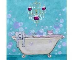 Greetings Card Postkarte Tiere in Badewanne, 15 x 15 cm, Blau