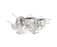 AmazonBasics Kochgeschirr-Set, Edelstahl, 15-teilig, Töpfe, Pfannen und Kochutensilien