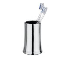 Wenko 21083100 Slope Chrom Zahnputzbecher-/ Zahnbürstenhalter, für Zahnbürste und Zahnpasta, Keramik, 8 x 12 x 8 cm, Chrom