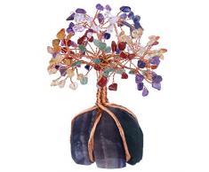 SUNYIK Trommelstein Edelstein Geld Baum Bonsai Fengshui Lucky Heilung Dekoration Assorted Stone Tree Wrapped on Fluorite Base(3.5)