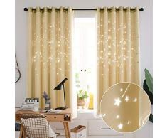 Hughapy Kinder Verdunkelungsvorhänge Tüll Overlay Stern Ausschnitte Vorhang doppellagig Verdunkelung Fenster Vorhang für Wohnzimmer Schlafzimmer 1 Panel W59 x L79 Star Beige