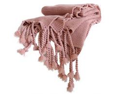 MOOJIIN Moonjiin Acrylfasern, solide gestrickte Decke, warm, wendbar, Dicke Knoten, Quaste, Überwurf, Decke für Zuhause, Dekoration, Bett, Sofa, Sessel 51x67 Rose