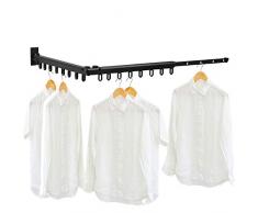 BESy Kleiderbügel zusammenklappbar, platzsparend, verstellbar, ausziehbar, Kleiderbügel für Zuhause, Aufbewahrung, sofortiger Schrank, Wandmontage, mit Schrauben, Mattschwarz/Aluminium