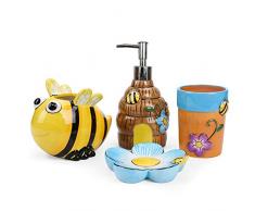 FORLONG FL3001 Keramik-Badezimmerzubehör-Set 4: 1 Gargle-Becher, 1 Zahnbürstenhalter, 1 Seifenschale, 1 Seifenspender 2-bee