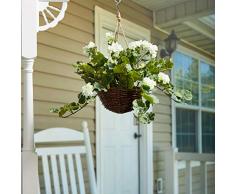 Pure Garden Kunstblumen - weiße Geranie hängend Natur und lebensecht Blumengesteck mit Korb für Zuhause oder Büro