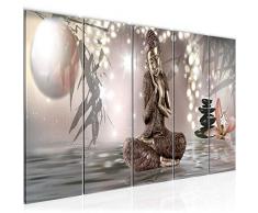 Bilder Buddha Feng Shui Wandbild 150 x 60 cm Vlies - Leinwand Bild XXL Format Wandbilder Wohnzimmer Wohnung Deko Kunstdrucke Braun 5 Teilig - MADE IN GERMANY - Fertig zum Aufhängen 503456a