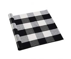 Uxcell Teppich, Baumwolle, kariert, für drinnen und draußen, gewebt, waschbar, Büffelmuster, Retro-Fußmatte, Läufer für die Veranda, Küche, Spüle, Badezimmer, Eingang, schwarz / weiß, 51.2x23.6