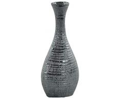 Benzara BM180731 ovale Vase mit schmalem Trompetenmund, Keramik, silberfarben